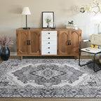 CRYPTOLITE Vintage Area Rug 5x8 Rugs, Machine Washable Vintage Area Rug Non-Slip Low Pile Large Rug for Living Room, Bedroom, Farmhouse, Dining Room, Grey