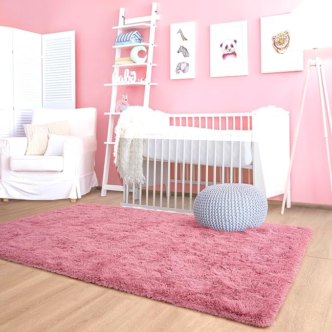 Noahas Fluffy 6x9 Area Rugs for Living Room,Shaggy Blush Rugs for Bedroom Girls,Thick Shag Throw Carpet,Soft Non-Slip Dorm Nursery Kids Rug Home Decor Aesthetic