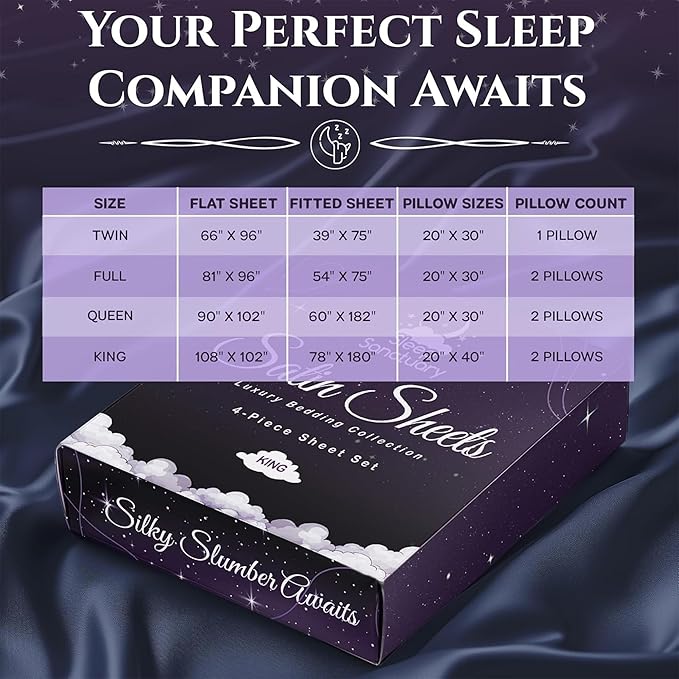SLEEP SANCTUARY Satin Sheets Queen Size – 4 Piece Luxury Silky Bed Set, Softer Than Silk, 15" Deep Pocket, Cooling & Wrinkle-Free, Moisture-Wicking & Breathable for Hair & Skin (Navy Blue)