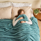 NEWCOSPLAY Super Soft Queen Blanket Teal Premium Silky Flannel Fleece 3D Waffle Checkered Lightweight Bed Blanket All Season Use (Light Teal, Queen(90"x90"))