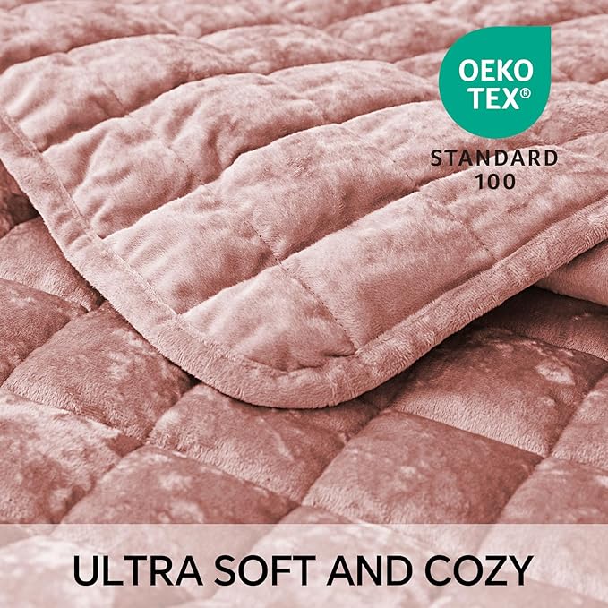 BEDELITE Velvet Quilt Set Queen Size - Luxury Velvet Comforter Bedding Set 3 Pieces, Lightweight Soft Cozy Shiny Dusty Pink Oversized Bedspread Coverlet for All Seasons with 2 Pillow Shams