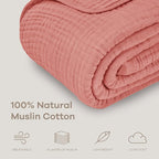 Comfy Cubs Muslin Throw Blanket - 50” x 60” Quilted Design - Lightweight, Breathable 6-Layer Gauze Fabric - Soft Cotton Blanket for Home or Travel - Packaged in Elegant Gift Box - Dusty Rose