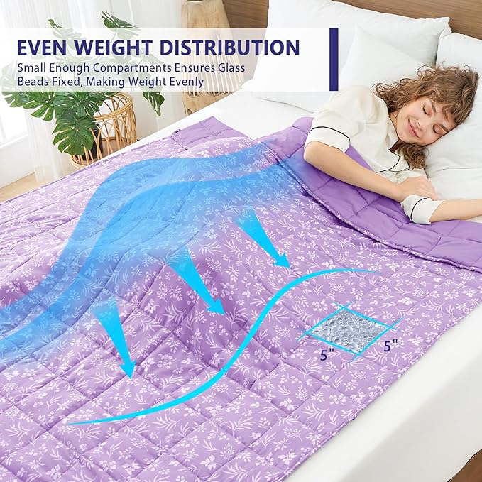 yescool Weighted Blanket for Adults (15 lbs, 48" x 72", Mauve) Cooling Heavy Blanket for Sleeping Perfect for 140-160 lbs, Twin Size Breathable Blanket with Premium Glass Bead, Machine Washable