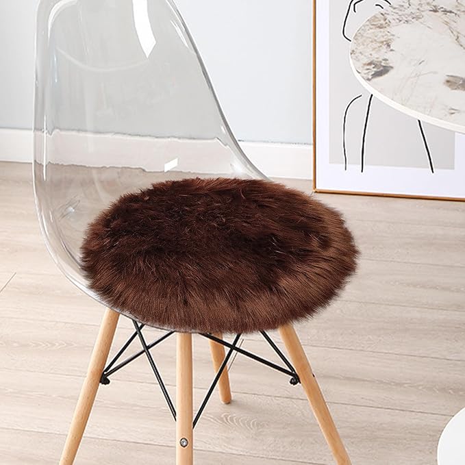 2ft Small Round Brown Rug,Thick Furry Fluffy Carpet for Teen,Sheepskin Fur Shaggy Circular Rug for Indoor Bedroom Room Living Room Nursery Decor Chair