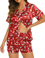 Ekouaer Silk Pajamas for Women Short Sleeve Sleepwear Soft Button Down Loungewear 2 Piece Satin Pjs Shorts Set