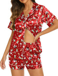 Ekouaer Silk Pajamas for Women Short Sleeve Sleepwear Soft Button Down Loungewear 2 Piece Satin Pjs Shorts Set