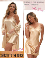 EPLAZA Bride Robe for Wedding Day Set Bridal Robes Satin Robe with Sexy Silk Lingerie for Bachelorette Party Getting Ready