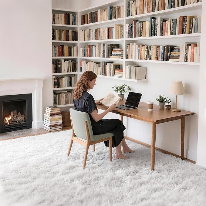 Shag White Rug 9x12 Area Rugs for Bedroom Living Room - Non Slip Ultra Soft Large Fluffy Fuzzy Shag Plush Shaggy Furry Rug for Dorm Kids Room Nursery Playroom, Home Office Big Modern Carpet