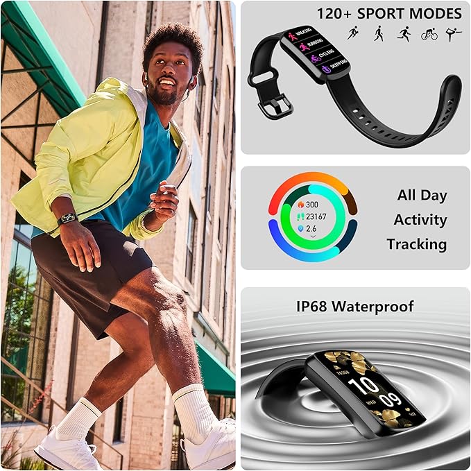 Health Fitness Tracker, Smart Watch with 24/7 Heart Rate, Activity Tracker with Blood Pressure and Blood Oxy-gen Monitor, 120 Sport Mode Waterproof Sleep Tracker for Women Men