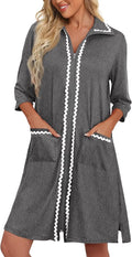 Ekouaer Women Zipper Robe Lightweight House Coat Zipper Front Short Bathrobes Soft Nightgown with Pockets S-3XL
