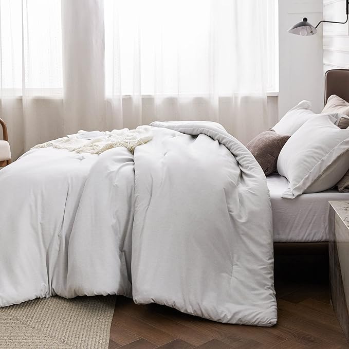 Bedsure California King Comforter Set - Grayish White Soft Bedding for All Seasons, Cationic Dyed Bed Set, 3 Pieces, 1 California King Size Comforter (104"x96") and 2 Pillow Shams (20"x36"+2")