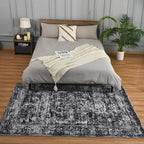 Washable Area Rug 4x6 – Soft Vintage Black and Grey Distressed Carpet for Bedroom, Living Room, Entryway, Kitchen, or Office – Low Pile Indoor Mat for Home Decor