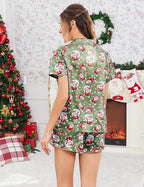 Ekouaer Womens Silk Satin Pajamas Short Sleeve PJS Shorts Set Soft Button Down Sleepwear 2 Piece Loungewear S-5XL