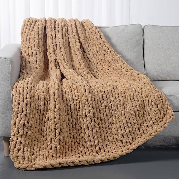 Wttfc Chunky Knit Throw Blanket, Handmade Soft Chenille Yarn Throw Blanket, Thick Cable Knitted Blankets, Large Rope Knot Crochet Blankets for Couch Sofa Bed Home Decor,Rose red,120x180cm