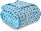 NEWCOSPLAY Super Soft Throw Blanket Blue Premium Silky Flannel Fleece 3D Waffle Checkered Lightweight Bed Blanket All Season Use (Blue, Throw(50"x70"))