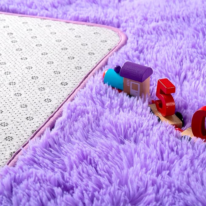 Noahas Fluffy 3x5 Purple Rugs for Bedroom Girls,Shaggy Kids Rug,Thick Shag Throw Floor Carpet,Soft Non-Slip Dorm Nursery Area Rugs for Living Room Home Decor