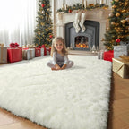 Amdrebio Ivory Rugs for Living Room Bedroom, 6x9 Soft Fluffy Area Rug for Kids Nursery, Furry Fuzzy Plush Shaggy Cream White Carpet for Classroom Playroom Home Decor, Cute Modern Thick Neutral Rug