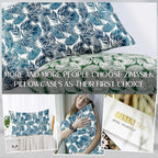 ZIMASILK 100% Pure Mulberry Silk Pillowcase for Hair and Skin Health,Both Sides 19 Momme Silk Floral Print,1pc (King 20''x36'',Blue Leaves)