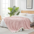 Snuggle Sac Fluffy Ribbed Blanket Pink Twin Size, Soft Luxurious Knit Throw, Fuzzy Plush Microfiber Blankets for Couch, Sofa, Bed, Pink, 60x80 inches