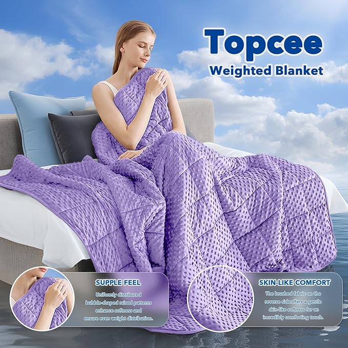 Topcee Weighted Blanket for Adults (15lbs 48"x72"), Minky Dots Heavy Blanket for Woman, Man Sleeping, Soft, Cozy and Cooling Weighted Throw Blankets, Machine Washable, Purple