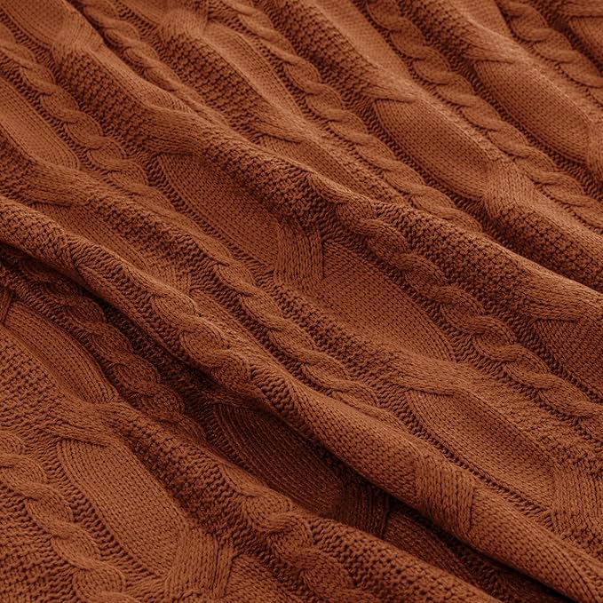 Aormenzy Dark Terracotta Knit Throw Blankets Oversized Cable Knit Decorative Throw Blanket Rust Soft Cozy Knitted Blanket for Sofa Couch Bed, 60" x 80"