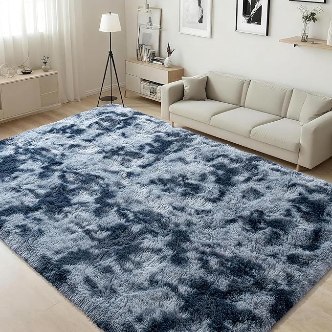 ISEAU 4x6 Area Rug for Living Room, Dark Blue Abstract Rugs for Bedroom, Dorm, College, Apartment, Soft Shaggy Carpets, Machine Washable Mats, Under Bed, On Nursery Floors Mat, Boys, Girls Room Carpet