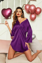 Ekouaer Satin Nightgowns for Women Silk Sleepwear Button Down Sleepshirt 3/4 Sleeve V-Neck Nightshirts with Pockets