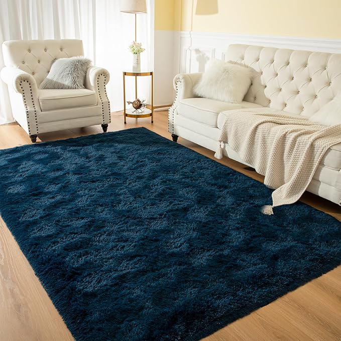Softlife Rug for Living Room 6x9 Feet Area Rug for Bedroom Super Soft Shaggy Rugs for Kids Room Fluffy Fuzzy Carpets Long Plush Bedside Rug Nursery Christmas Home Decoration for Boys Girls, Navy Blue
