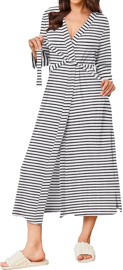 Ekouaer Women's Robe Long Waffle Knit Bathrobe Lightweight Soft Kimono Robes Loungewear S-XXL