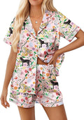 Ekouaer Womens Silk Pajama Sets Button Up Satin Pjs Short Sleeve 2 Piece Pj Sets Cute Lounge Sets with Chest Pocket