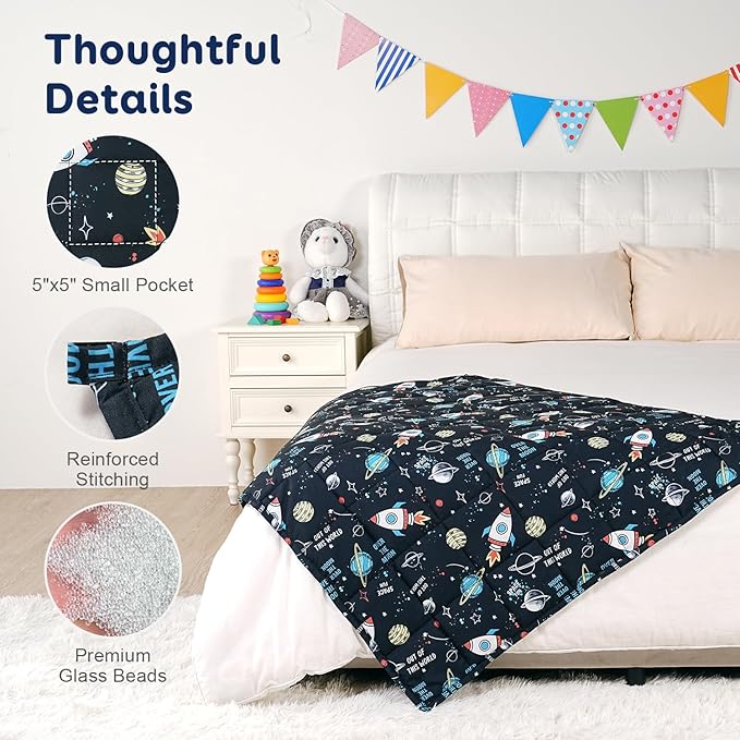 Kivik Breathable Weighted Blanket 3 lbs, Cooling Small Weighted Blankets, Ultra Soft Heavy Throw for Relaxing & Sleeping, Machine Washable, 36 x 48 Inches, Universe Printing, Black