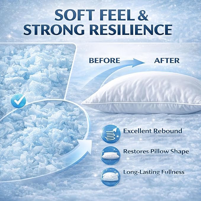 10lbs Pillow Stuffing, Shredded Memory Foam and Polyfill Filling, Adjustable Bean Bag Filler Replacement for Couch Cushion, Comfortable Support for Kids Sleep