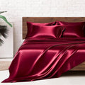 MR&HM Satin Bed Sheets, King Size Sheets Set, 6 Pcs Silky Bedding Set with 15 Inches Deep Pocket for Mattress (King, Burgundy)