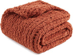 Amélie Home Chunky Knit Throw Blanket for Couch, Soft Chenille Handmade Crochet Throw Rope Knot Blanket for Couch, 50"x60", Burnt Orange