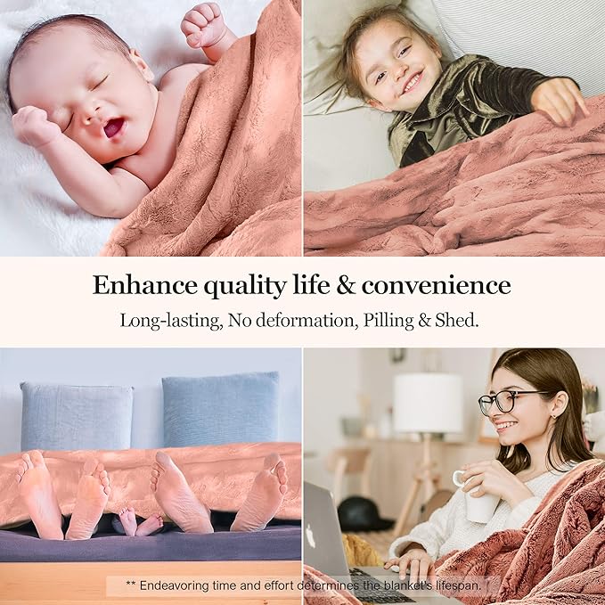 MHD l [Made in Korea] Premium Faux Fur Throw Blanket :Luxury Double-Sided 15mm Microfiber Blanket, 800 GSM :Dusty Rose, 60" x 79"