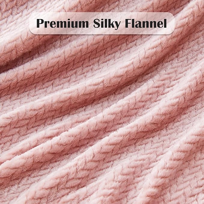 NEWCOSPLAY Super Soft Throw Blanket Premium Silky Flannel Fleece Leaves Pattern Lightweight Blanket All Season Use (Dusty Pink, Throw(40"x50"))
