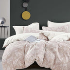 ALEISSEL Natural Cotton 3pcs Botanical Comforter Sets Queen Size-Dusty Pink Comforter with Luxurious White Leaves & Branches, Reversible Lightweight Beige Bedding Sets(Full/Queen)