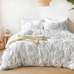 Love's cabin White Full Size Comforter Set - Comforter Set Full, 3 Pieces Cute Floral Bedding Sets for All Seasons,1 Soft Reversible Botanical Flowers Comforter and 2 Pillow Shams