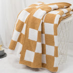 Carriediosa Checkered Throw Blanket 50" X 60", 400GSM Ultra Soft Microfiber Fuzzy Fluffy Reversible Cute Preppy Knitted Blankets Cozy Plush Fall Throws for Couch, Bed, Sofa, Tan Brown