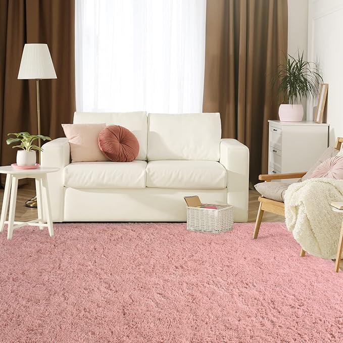 Jelymark Super Soft Shaggy Rug for Bedroom, 8x10 Feet Fluffy Carpet for Living Room, Fuzzy Indoor Plush Area Rug for Home Decor, Furry Floor Rugs for Dorm, Kids Nursery Rug for Girls, Blush Pink