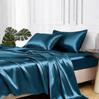 MR&HM Satin Bed Sheets, King Size Sheets Set, 4 Pcs Silky Bedding Set with 15 Inches Deep Pocket for Mattress (King, Teal)