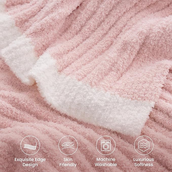 Snuggle Sac Fluffy Ribbed Blanket Pink Twin Size, Soft Luxurious Knit Throw, Fuzzy Plush Microfiber Blankets for Couch, Sofa, Bed, Pink, 60x80 inches