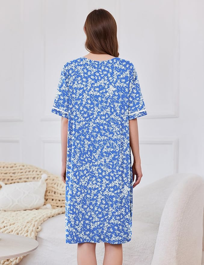 Ekouaer Women Zipper Robe Short Sleeve Duster Housecoat Short Bathrobes Zip Front Nightgown with Pockets S-3XL