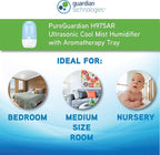 PureGuardian Ultrasonic Cool Mist Humidifier with Aromatherapy Tray, 70-Hour Run Time, 1-Gallon Tank Capacity, 320 Sq. Ft. Coverage for Small Rooms, Quiet Operation, H975AR