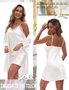 EPLAZA Bride Robe for Wedding Day Set Bridal Robes Satin Robe with Sexy Silk Lingerie for Bachelorette Party Getting Ready