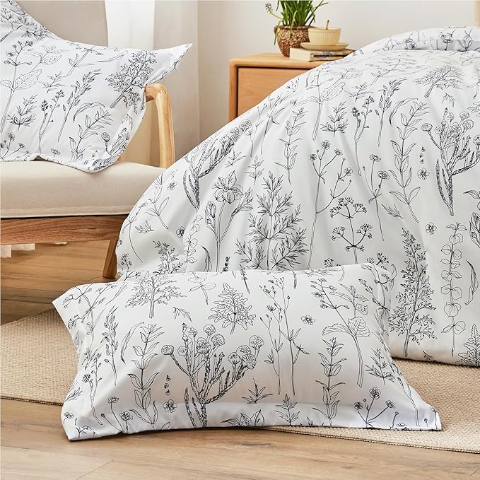 Love's cabin White Queen Size Comforter Set - Queen Comforter Set, 3 Pieces Cute Floral Bedding Sets for All Seasons,1 Soft Reversible Botanical Flowers Comforter and 2 Pillow Shams