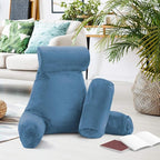 Clara Clark Reading Pillow with Shredded Memory Foam Includes 2 Neck and Lumber Support Pillows Designed for Sitting Up in Bed and Couch Back and Arms Adjustable Support for Adults & Teens Blue Heaven