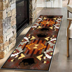 Country Cabin Cowhide Rug,4x10ft,Cow Rugs for Living Room, Rustic Farmhouse Western Kitchen Rugs,Southwestern Native American Aztec Rugs,for Bedside, Bedroom Entrance Hallway