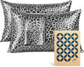 Pure Bedding Satin Pillowcase 2 Pack - King Size (20"x40", Silver Leopard) - Silky Pillow Cases for Hair and Skin - Satin Pillow Covers with Envelope Closure - Extra Soft Premium Microfiber