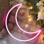 YAOZHOU LED Pink Moon Neon Light, Cute Neon Moon Sign,Christmas Room Decor Battery or USB Powered 5V Art LED Decorative Lights Night Lights Indoor for Home, Bedroom, Office,Dorm,Party (Pink Moon)